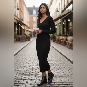 Almost Famous Black Ribbed Long Sleeve Dress